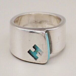 HERMES H Logo Candy Ring Size 54 Silver 925 BlueAccessory 64RL362